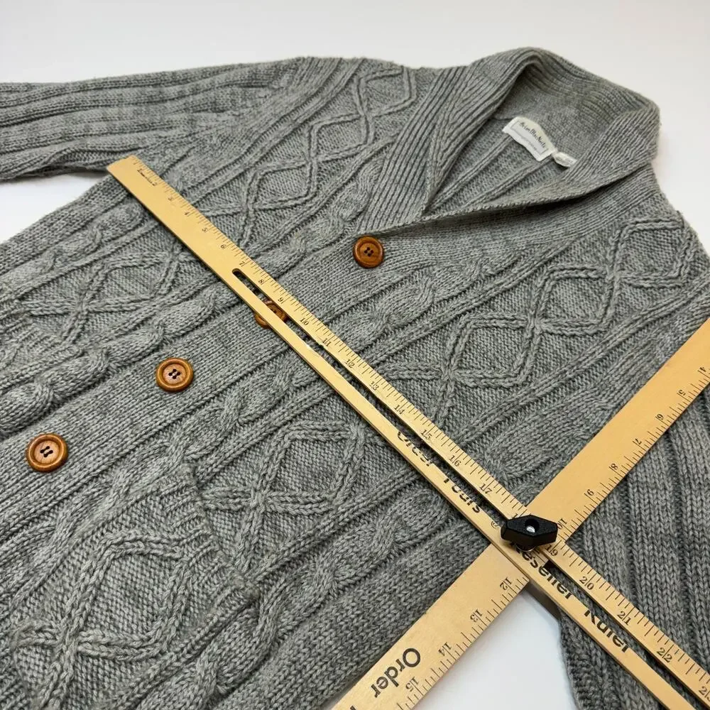 Vintage Men 70s 80s Mod Hipster Cable Knit Fisherman Cardigan Gray Steve McQueen
